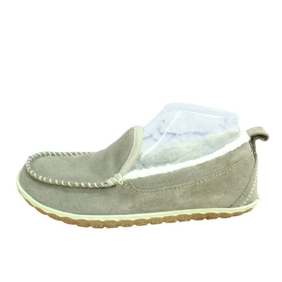 LL Bean Cement Suede Slip On Fleece Lined Mountain Moccasin Slippers Size 7 M - Picture 1 of 9